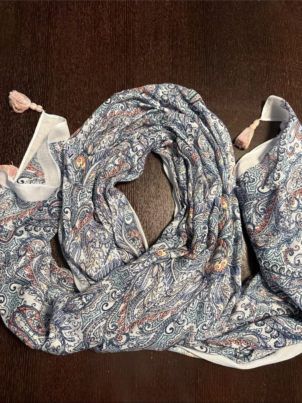 J.Jill Light Blue Paisley Women’s Scarf with Tassels